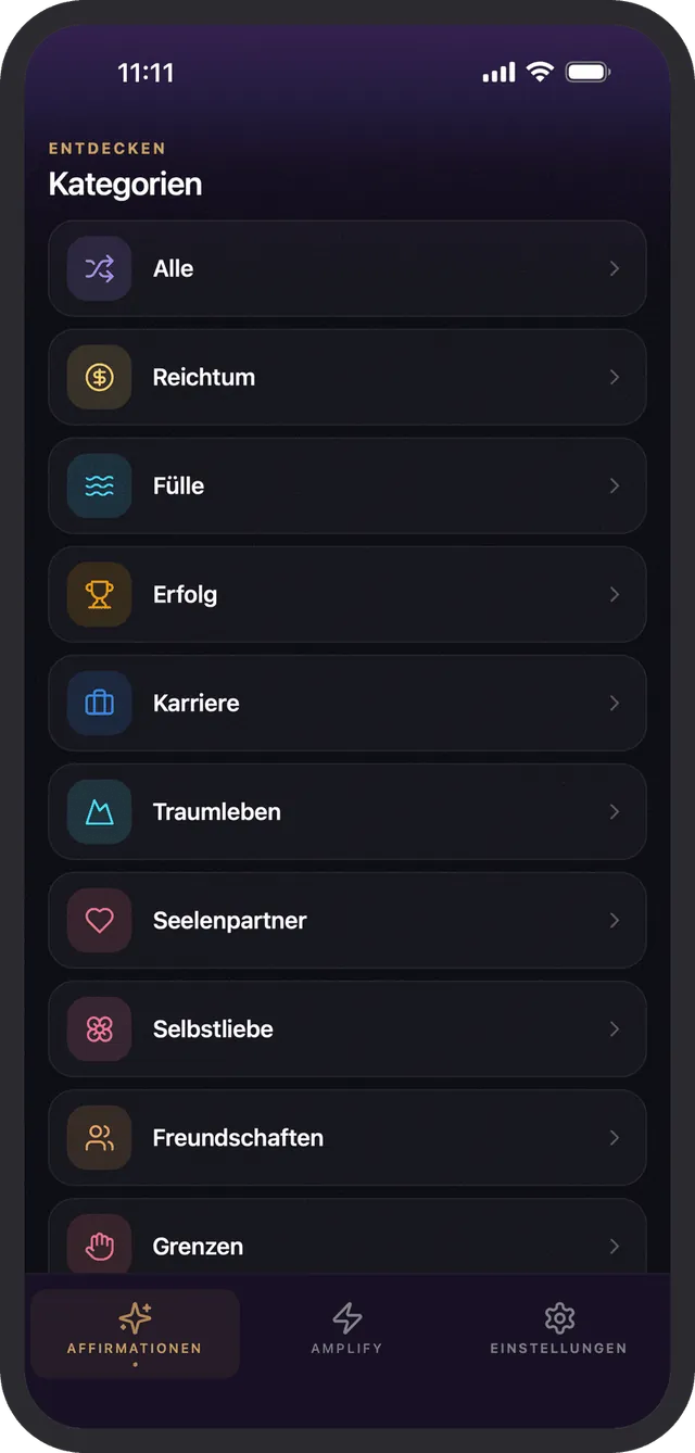 Affirmationen für jedes Ziel, nach Kategorie