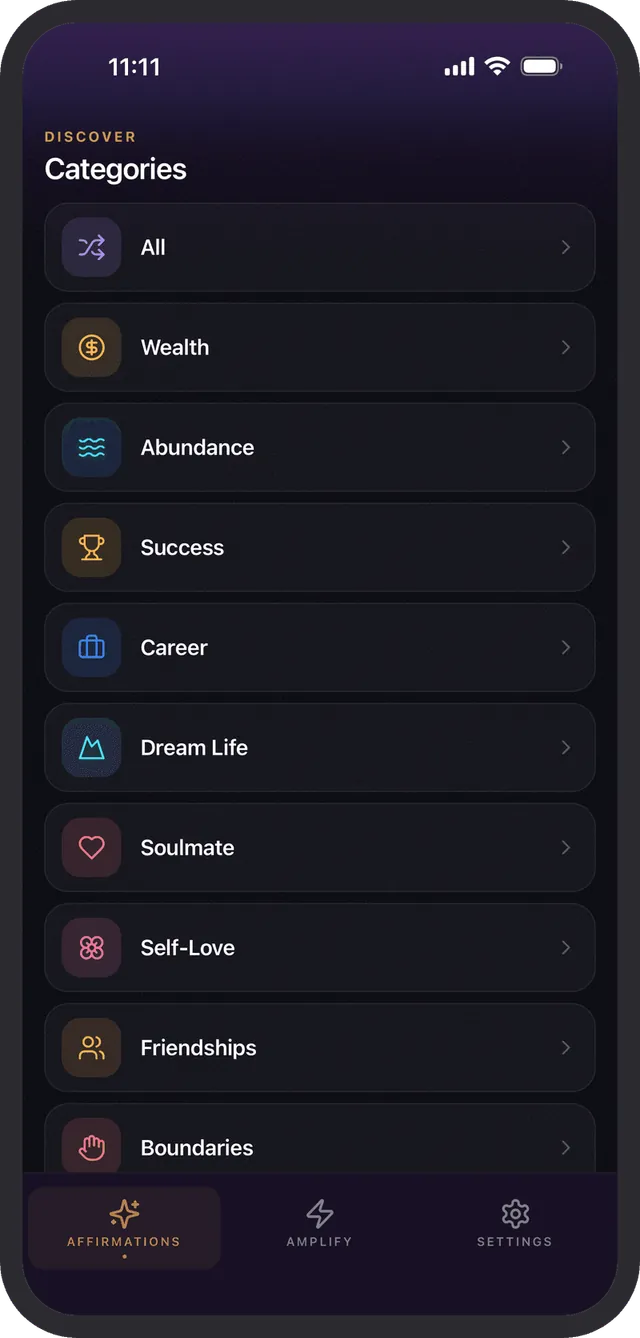Affirmations for every goal, by category