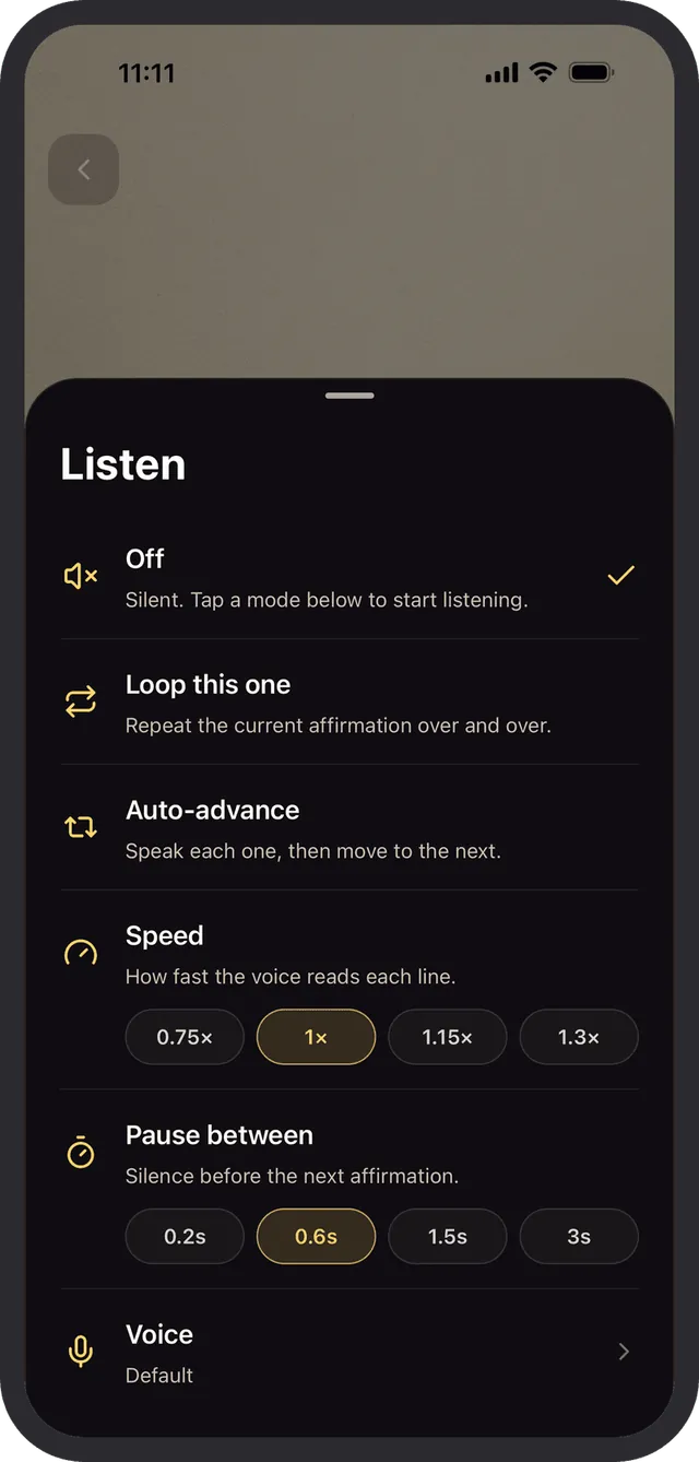 Listen to affirmations, hands-free