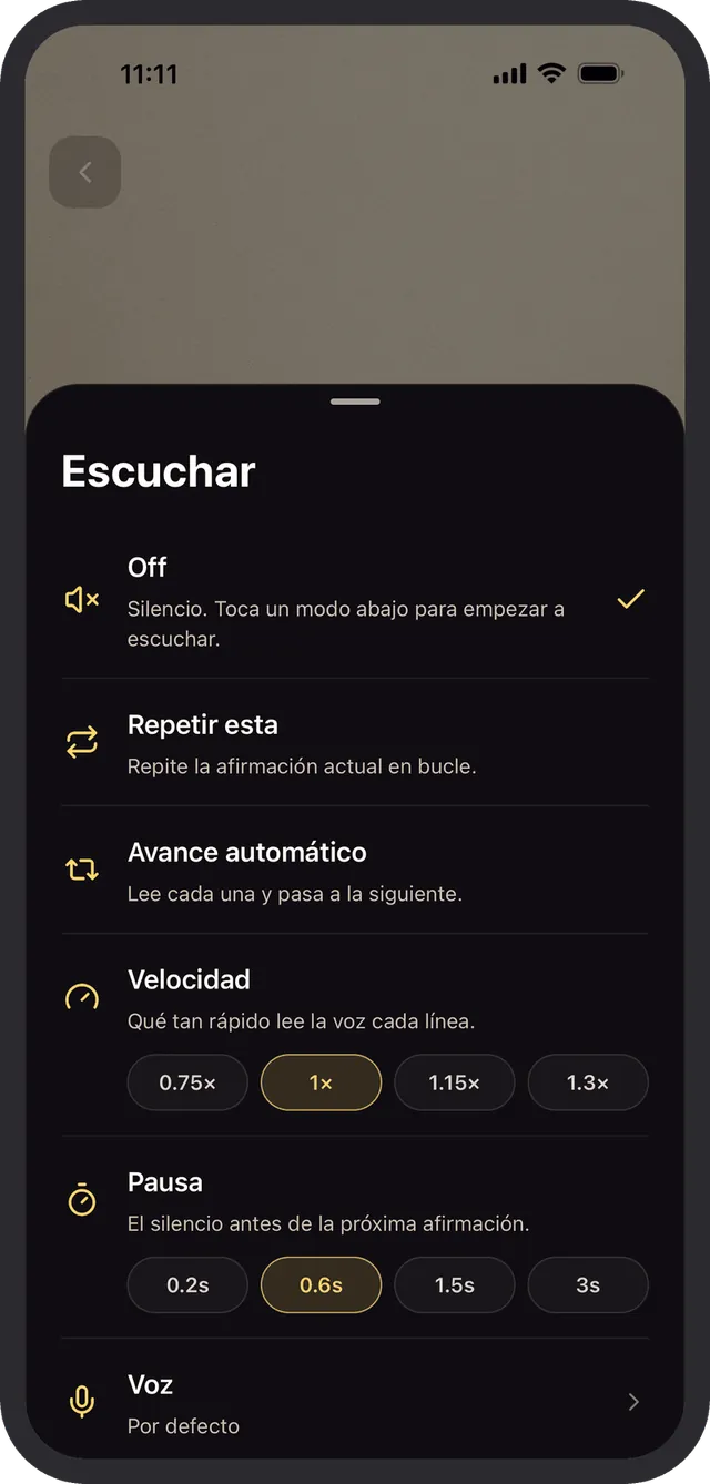 Escucha tus afirmaciones sin manos